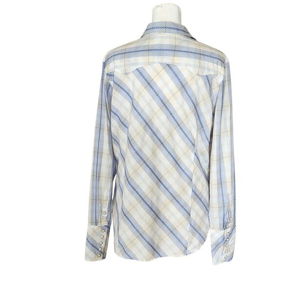 Roper Western Shirt Women's Large Pearl Snaps Long Sleeve Blue White Plaid - Picture 4 of 10